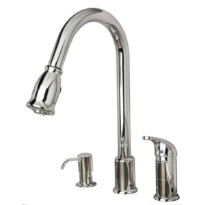 Designer Single Handle Pull-Down Kitchen Faucet with Soap/Lotion Dispenser