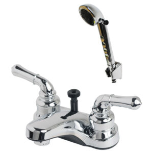 RV Non-Metallic Two Handle Centerset Diverter Lavatory Faucet with Matching Hand-Held Shower Set