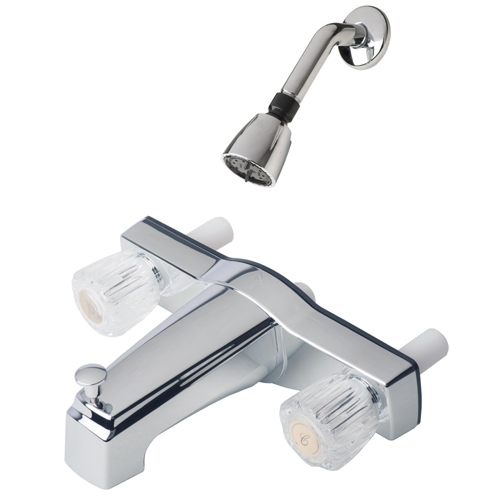 Mobile Home Two Handle 8" Tub and Shower Diverter with Matching Shower Head/Arm/Flange