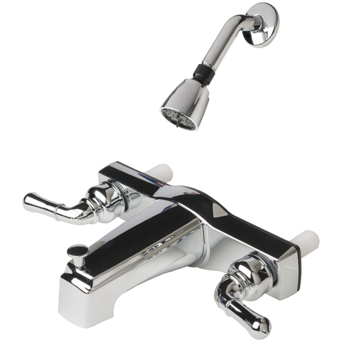 Mobile Home Two Handle 8" Tub and Shower Diverter with Matching Shower Head/Arm/Flange