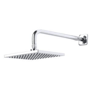 Single Spray Pattern 8" Wall Mount Fixed Rainfall Shower Head, Arm, and Flange