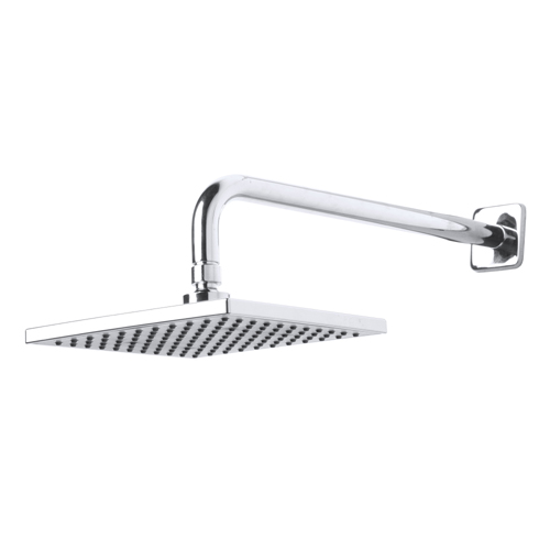 Single Spray Pattern 8" Wall Mount Fixed Rainfall Shower Head, Arm, and Flange